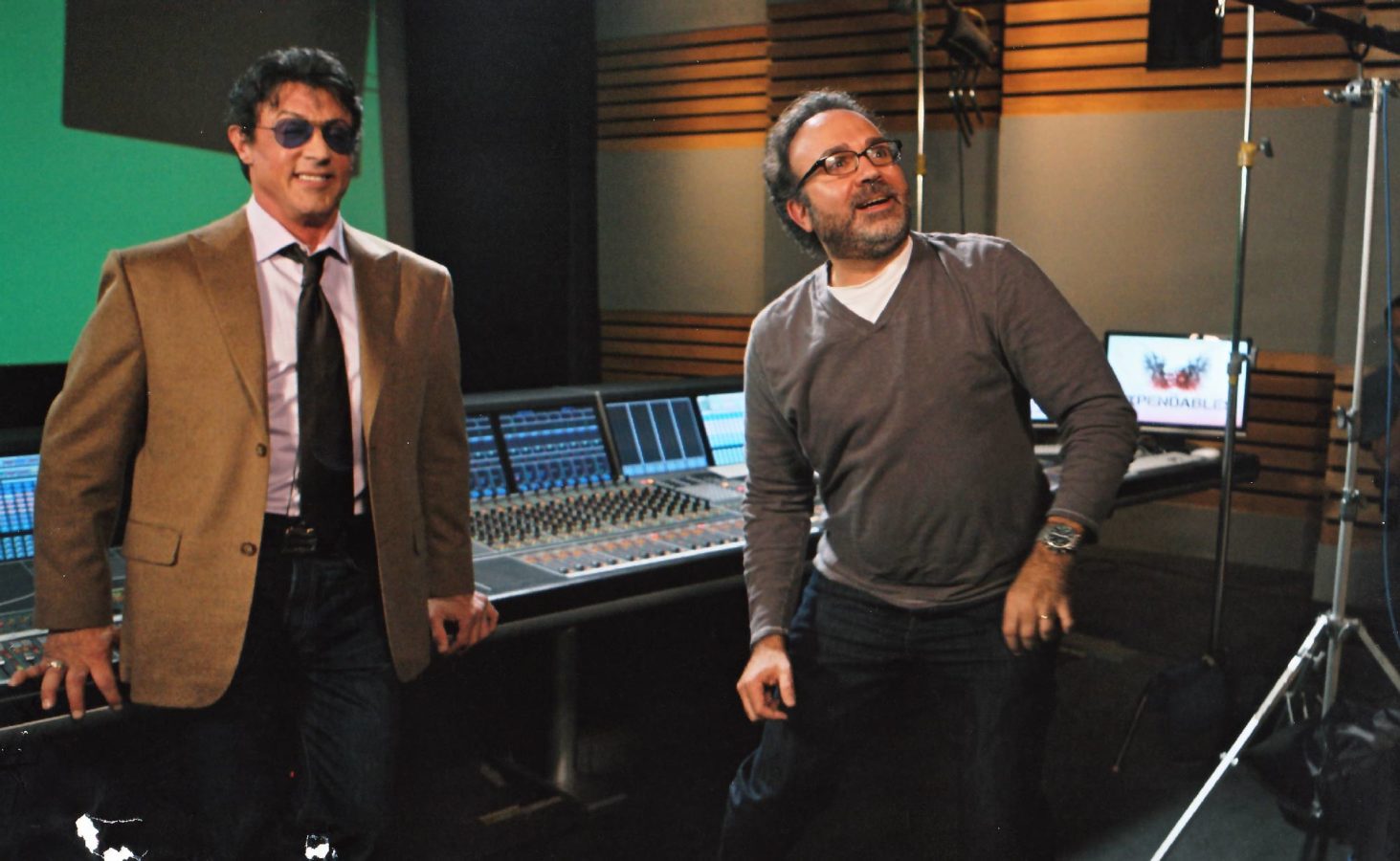 Roland Mesa with Sylvester Stallone filming "The Will Rogers Institute" PSA